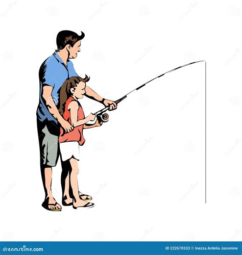 Gráfico Vectorial Ilustrativo De La Pesca De Hija Y Padre Ilustración