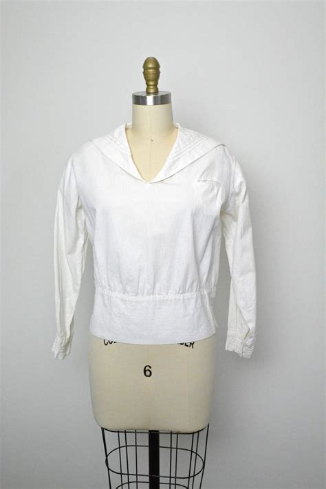 Antique Cotton Blouse Sailor Top 1910s To 1920s Nautical Shirt Etsy