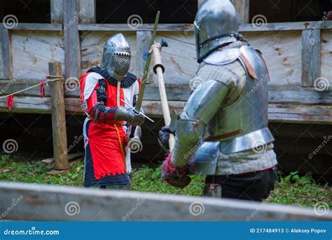 Two Medieval Knights Fighting Stock Image Image Of Military Helmet