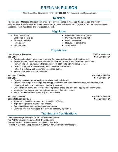 Unforgettable Lead Massage Therapist Resume Examples To Stand Out Myperfectresume
