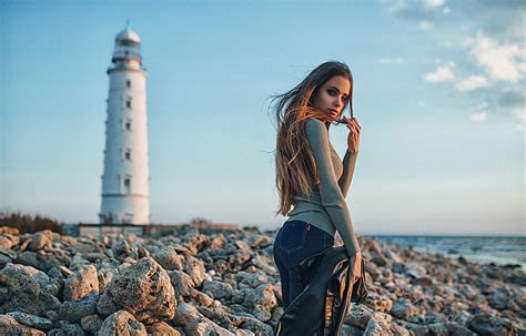 Hd Wallpaper Evgeny Freyer Px Lighthouse Women Outdoors Model