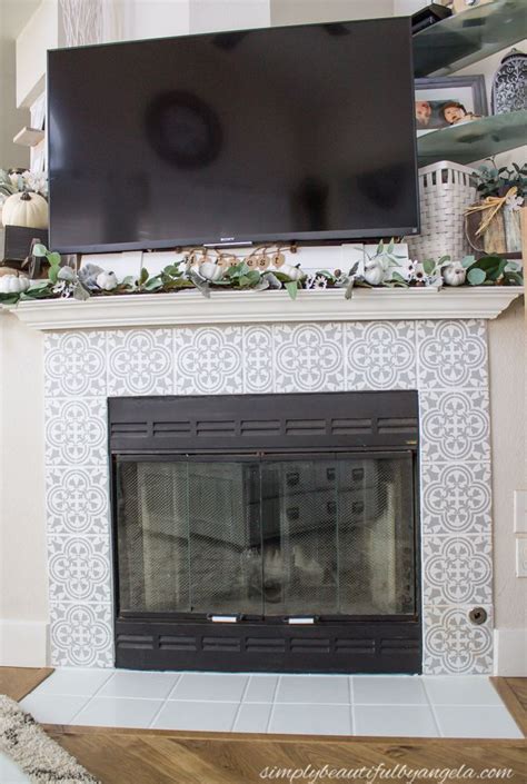 Simply Beautiful By Angela Diy Stenciled Tile Fireplace Stenciled