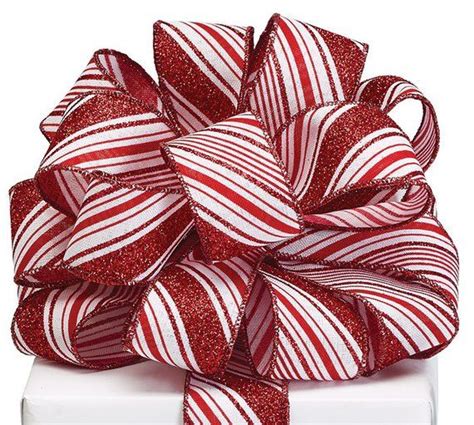 Christmas Wired Ribbon 15 Candy Cane Peppermint Stripe Christmas