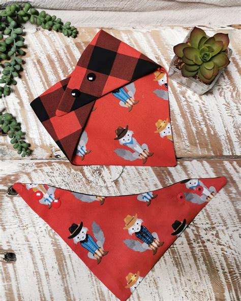 Coyote Cowboy And Buffalo Plaid Reversable Pet Bandana For Your Etsy