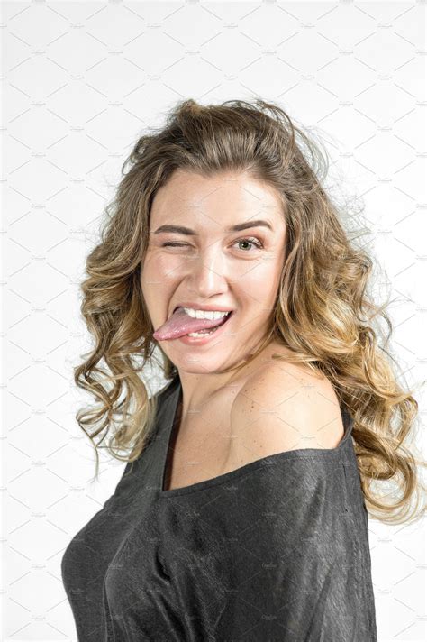 Funny Girl Face Sticks Out Tongue By Liligraphie On Creativemarket Tounge Face Expressions