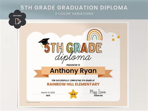 Editable 5th Grade Diploma Printable School Diploma Etsy In 2022