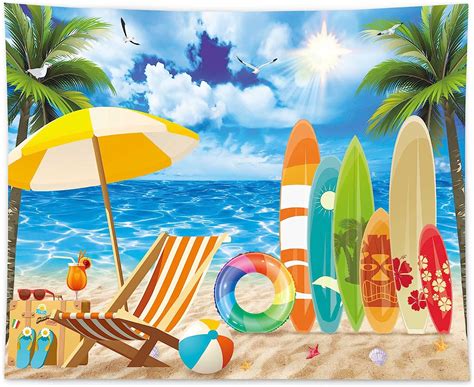 Amazon Com Funnytree X Ft Summer Surfboard Party Backdrop Tropical Hawaiian Beach Seaside