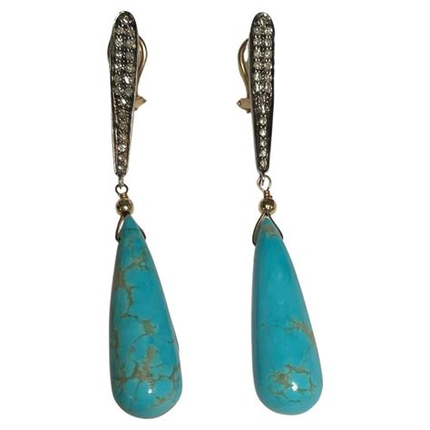 Sleeping Beauty Turquoise And Diamond Drop Earrings For Sale At Stdibs