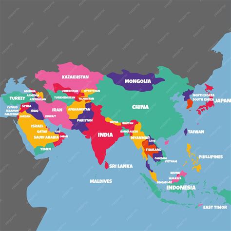 Mapa De Asia Con El Nombre De Los Países Vector Premium
