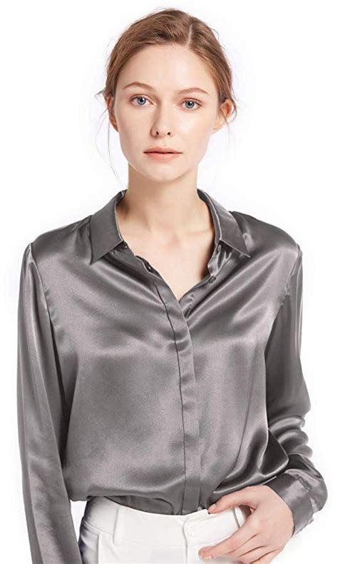 Lilysilk Grey Silk Blouse Long Sleeve Lady Shirt 22 Momme Pure Charmeuse Silk Grey Concealed