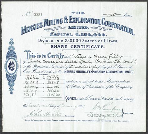 Menzies Mining And Exploration Corporation Ltd ~ Mining Share