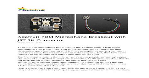 Adafruit Pdm Microphone Breakout With Jst Sh Connector Sheetsadafruit