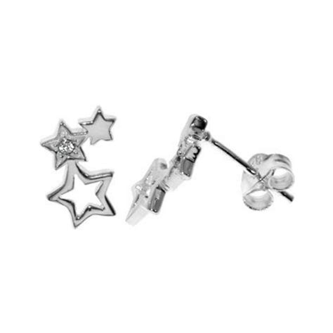 Sterling Silver Trio Of Stars Earrings