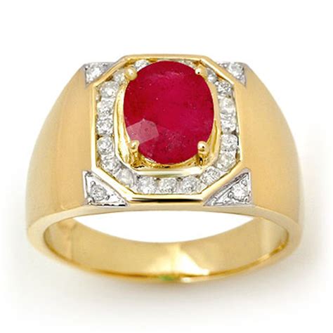 Genuine 360 Ctw Ruby And Diamond Mens Ring 14k Gold