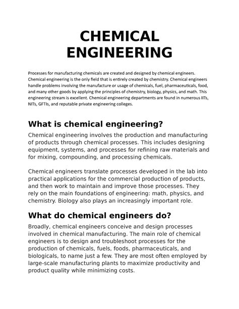 What Is Chemical Engineering Chemical Engineering Processes For