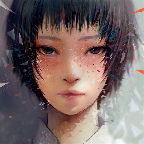 wataboku original commentary request 1girl abstract black hair blue eyes colorful