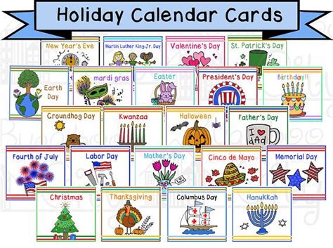Holiday Calendar Cards American Holidays And Observances Editable