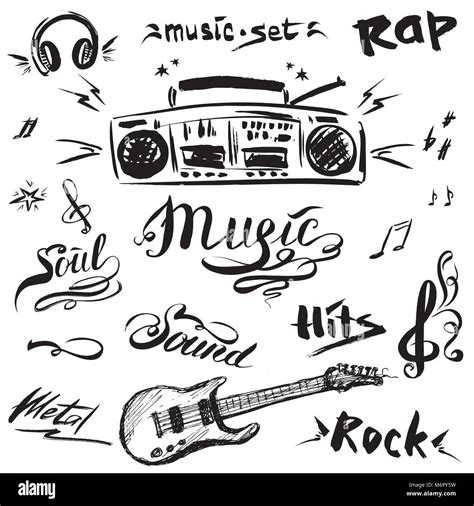 Hand Drawn Sketch With Notes Music Playerguitar And Music Styles