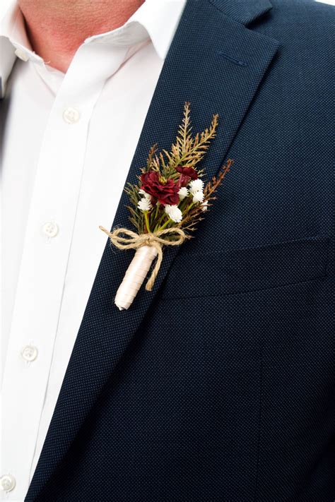 Maroon Boutonniere Groom Groomsman Wedding Father Of The Etsy