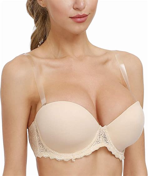 Womens Strapless Bras Full Coverage Clear Strap Invisible Back Lace