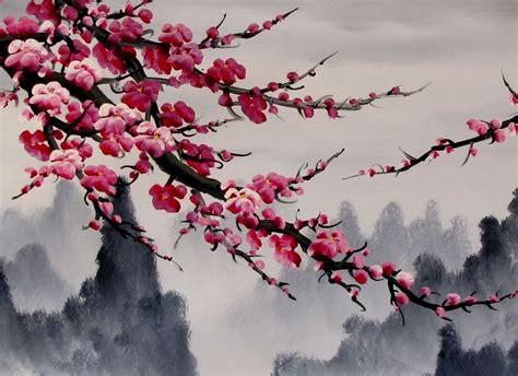 Chinese Feng Shui Painting Chinese Cherry Blossom Painting Cherry