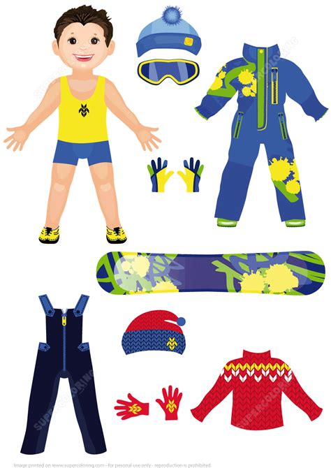 Boy Paper Doll With A Set Of Winter Sportswear Clothing Free