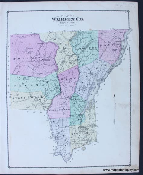 1876 Outline Plan Of Warren Co New York Antique Map Maps Of
