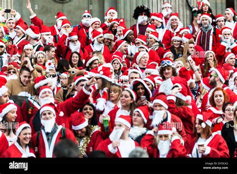 Hundreds Of Santas Gather On The Steps Of St Pauls Cathedral To