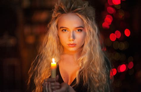 Women Candles Blonde Maxim Maximov Depth Of Field Face Portrait Maria