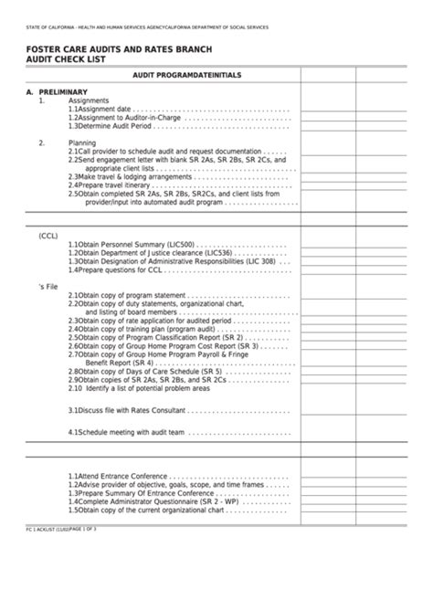 Fillable Form Fc 1 Acklist Foster Care Audits And Rates Branch Audit