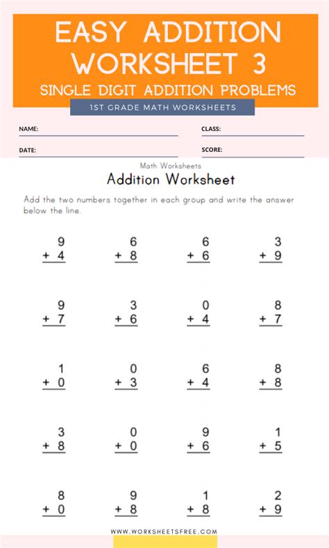 Skip counting, addition, subtraction, multiplication, division, rounding, fractions and much more. Easy Addition Worksheet 3 Grade 1 Single Digit Addition Problems | Worksheets Free