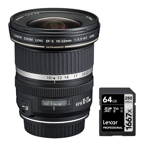 Canon Ef S 10 22mm F35 45 Usm Lens With Lexar 64gb Memory Card