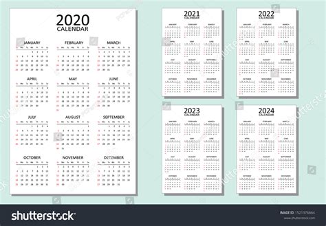 Calendar For 2020 2021 2022 2023 And 2024 A Royalty Free Stock