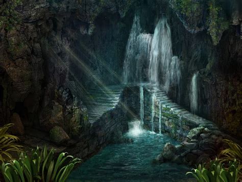 Enchanted Cave Stones Plants Waterfall Cave Enchanted Hd