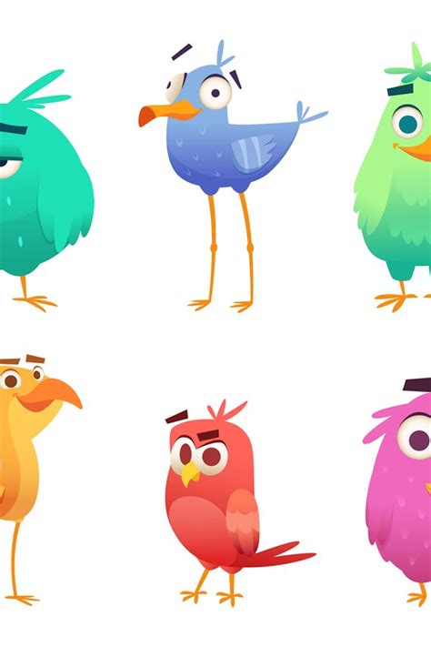 Cartoon Funny Birds Faces Of Cute Animals Colored Baby Eagl