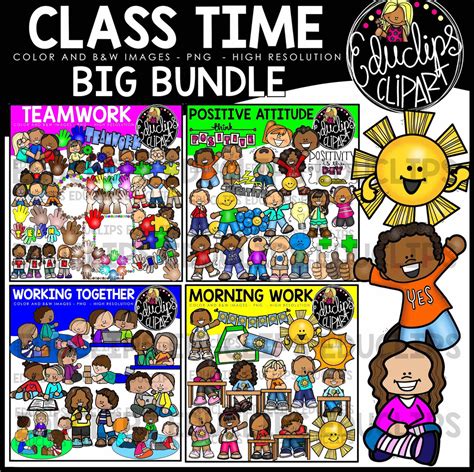 Class Time Clipart Big Bundle Color And Bandw Edu Clips