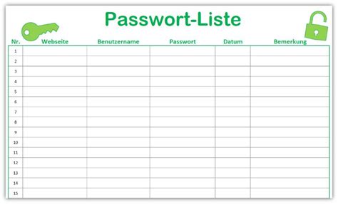 Tabellen eignen sich beispielsweise hervorragend, um in einem. Vorlage Passwort-Liste / Kennwort-Liste | Alle-meine ...