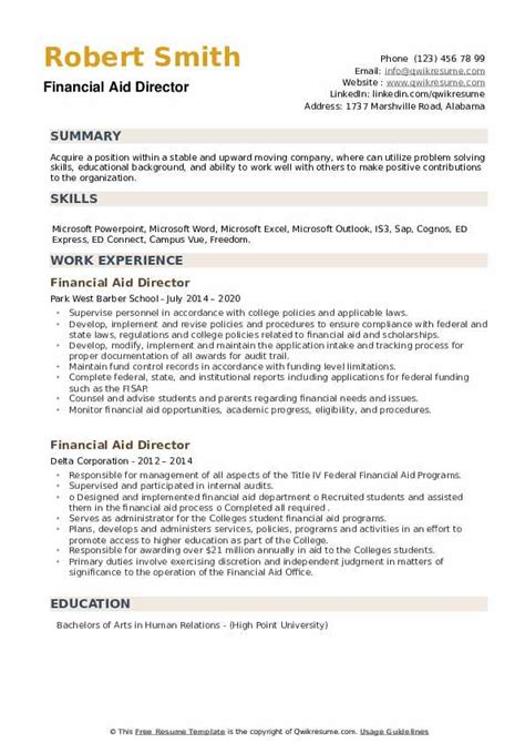 Other useful materials for finance management that available at financemanagement123.com • top. Financial Aid Director Resume Samples | QwikResume