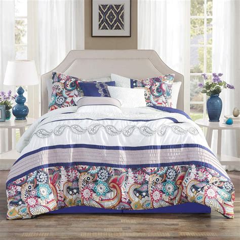 7 Piece Paisley Design Print Comforter Set Multicolor Purple White
