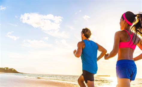 Runners Fitness Couple Running Training On Beach Morning Cardio Workout People Doing Exercise