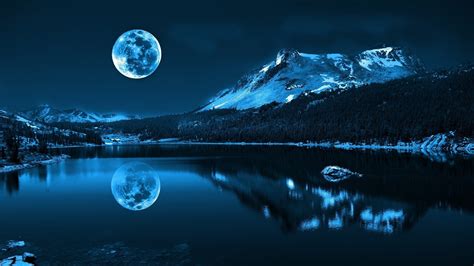 1920x1080 1920x1080 Blue Night Forest Trees Water Cold Moon Mountain