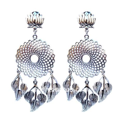 Adorable Oxidized Silver Lotus Earring For Pre Wedding