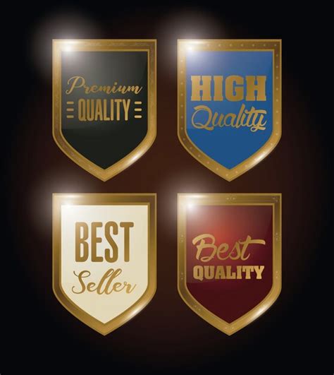 Premium Vector Bundle Of Shields Badges Golden Emblems