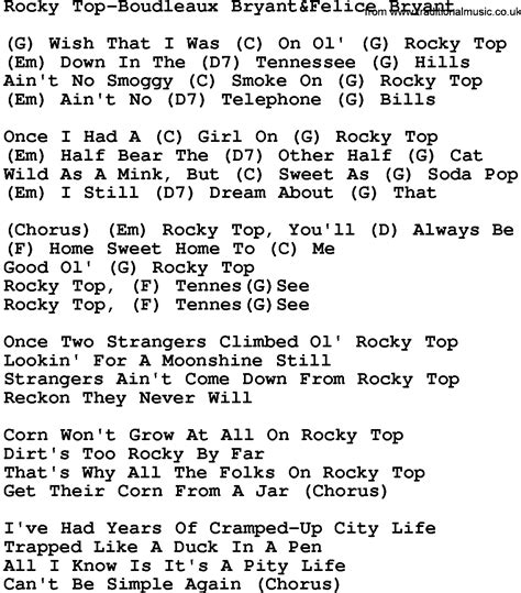 Country Musicrocky Top Boudleaux Bryanandfelice Bryant Lyrics And Chords