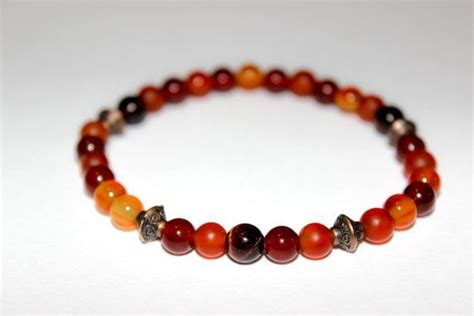 Natural Gemstone Beaded Bracelet Carnelian Red Tigers Eye 6mm