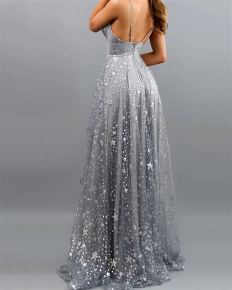 Silver Evening Dresses Long Glitter Prom Dresses Cheap