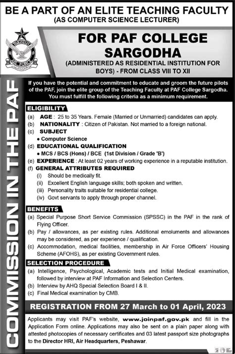 Vacancy At Paf College Sargodha 2023 Latest Jobs In Pakistan
