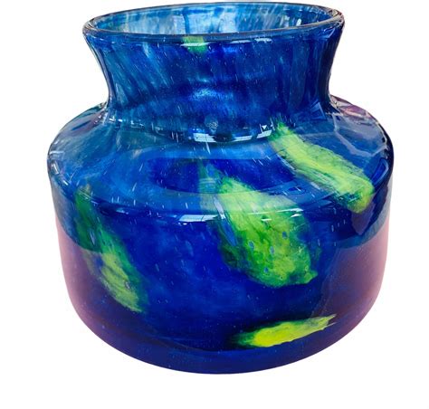 Cobalt Blue Art Glass Vase Green Accents Gorgeous Etsy