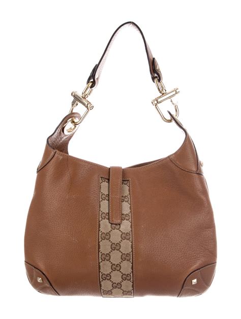 Gucci Gg Canvas Piston Lock Jackie O Hobo Brown Hobos Handbags