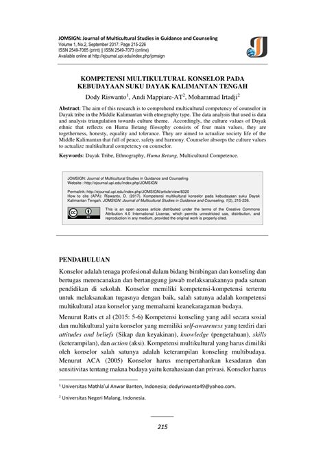 PDF Kompetensi Multikultural Konselor Pada Kebudayaan Suku Dayak